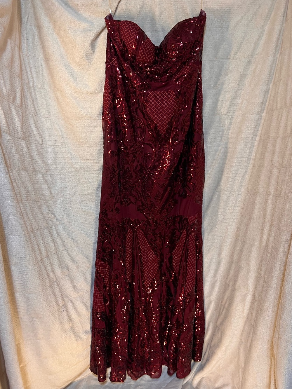 Club L London Strapless Burgundy Sequin Gown